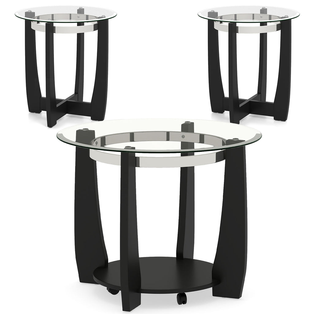 Tempered Glass Coffee Table Set of 3 for Living Room Bedroom-Black