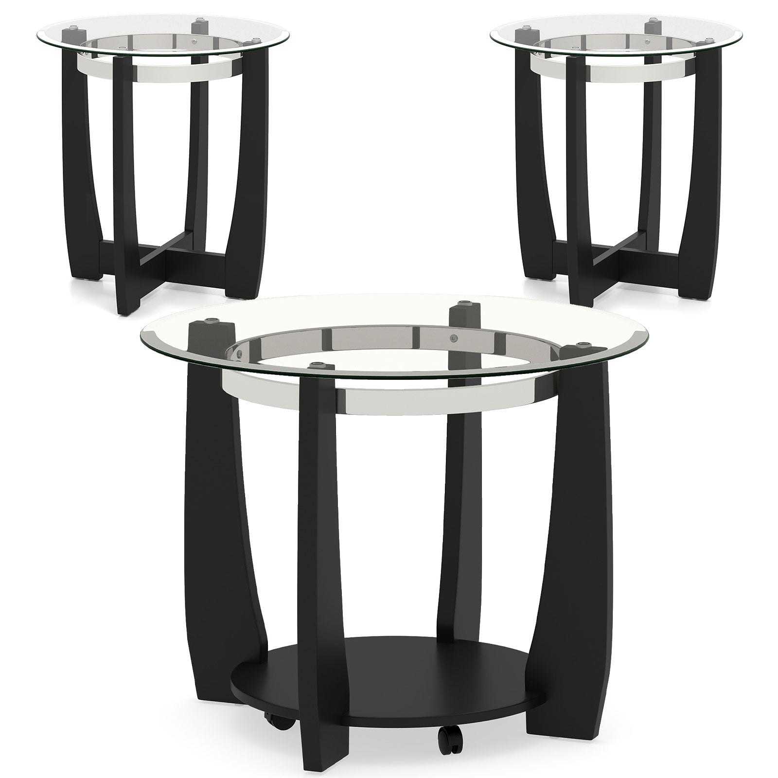 Tempered Glass Coffee Table Set of 3 for Living Room Bedroom-Black