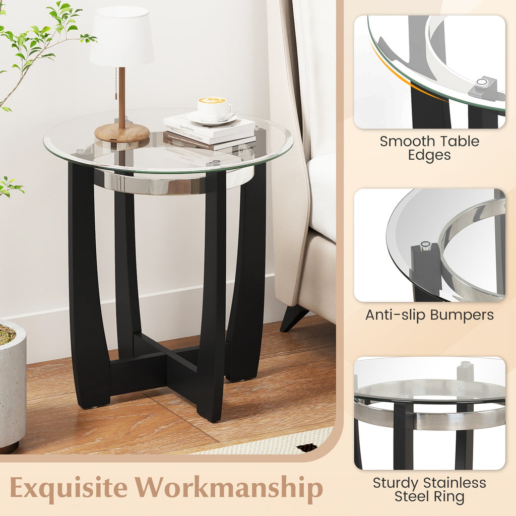 Tempered Glass Coffee Table Set of 3 for Living Room Bedroom-Black