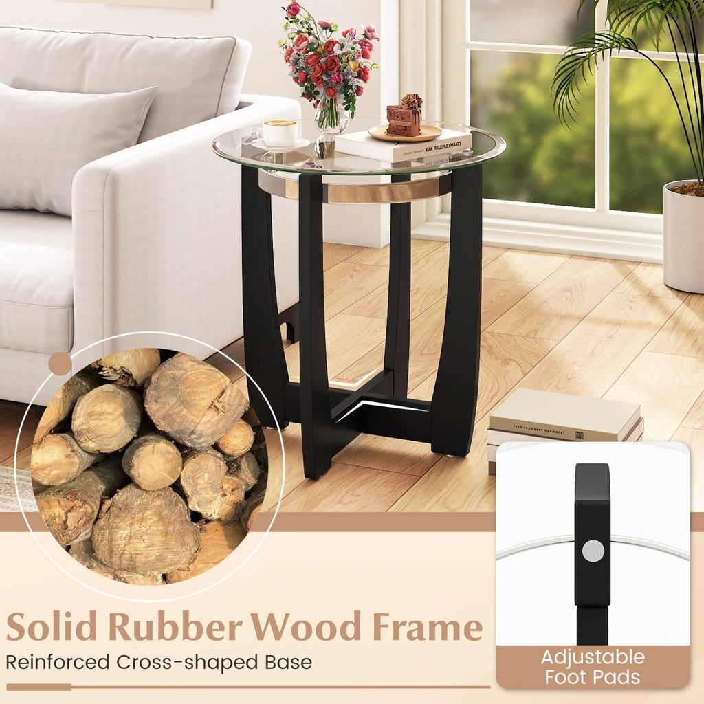 Tempered Glass Coffee Table Set of 3 for Living Room Bedroom-Black