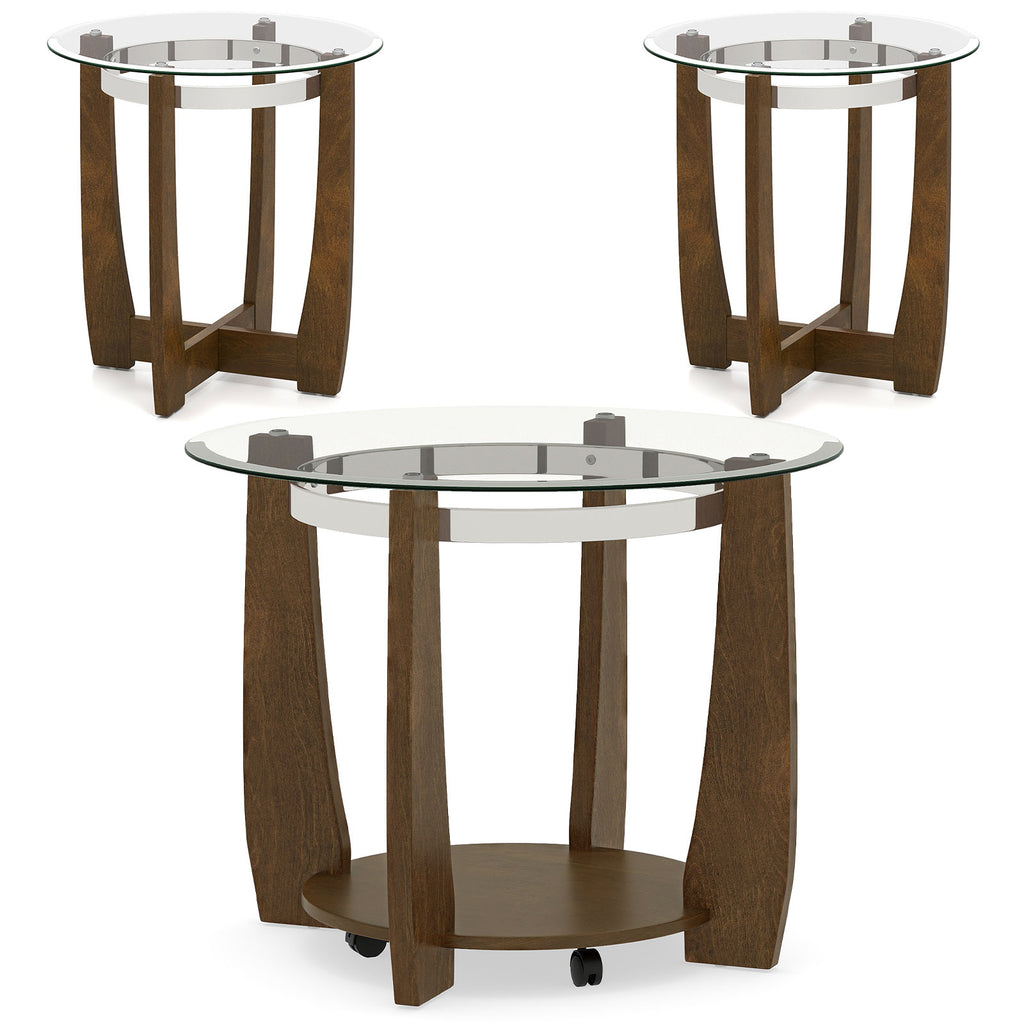 Tempered Glass Coffee Table Set of 3 for Living Room Bedroom-Walnut