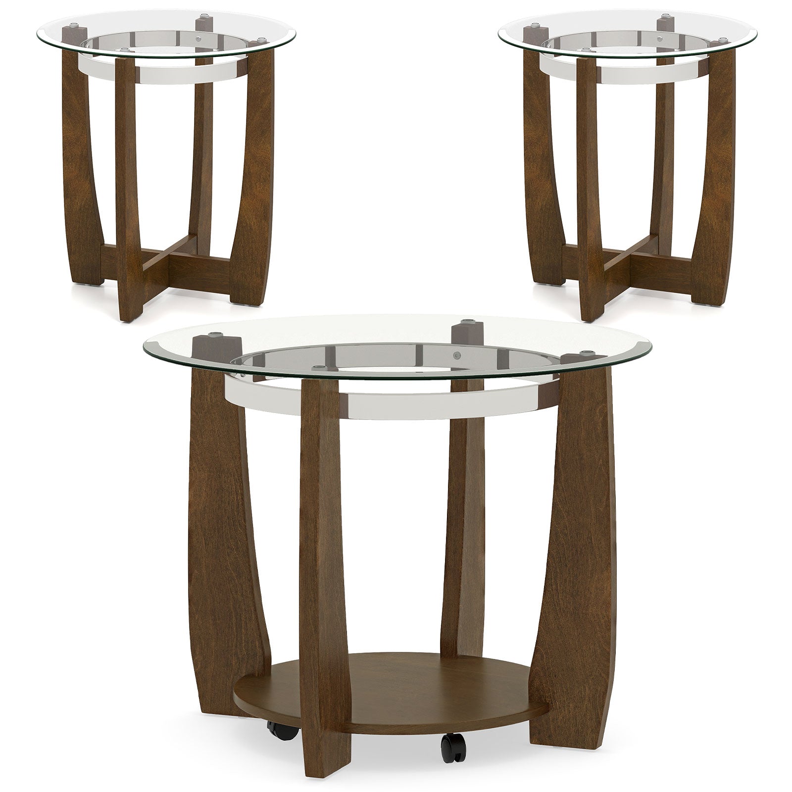 Tempered Glass Coffee Table Set of 3 for Living Room Bedroom-Walnut