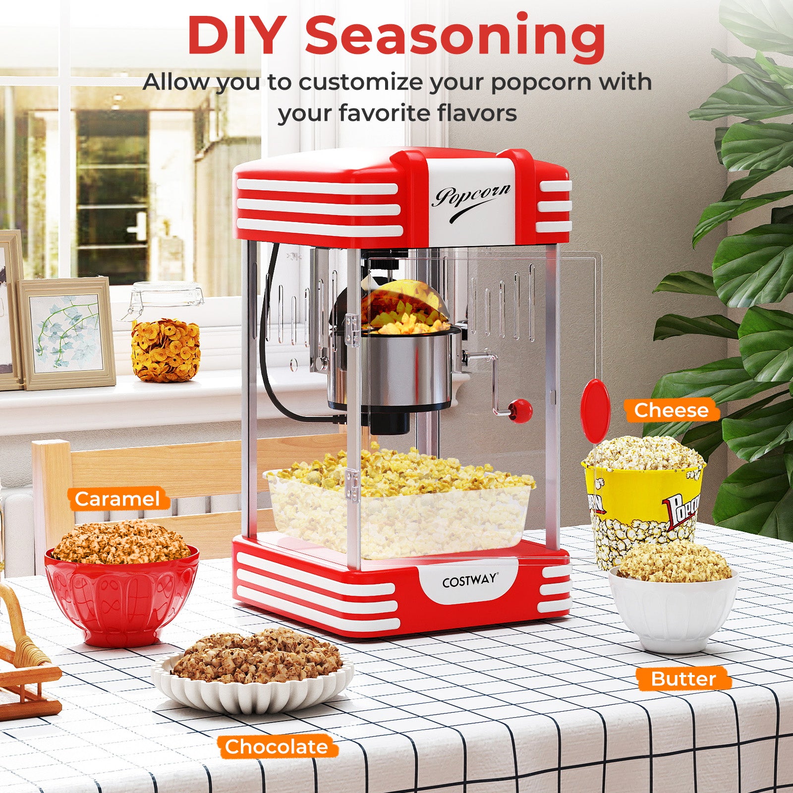 Theater Style Countertop Popcorn Maker with Stainless Steel Kettle-Red