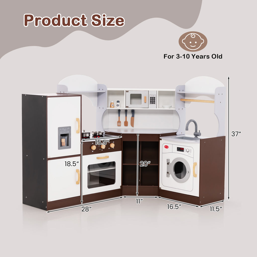 Toddler Kitchen Playset with Ice Maker Microwave Oven Sink and Washing Machine for Kids 3+ Years Old