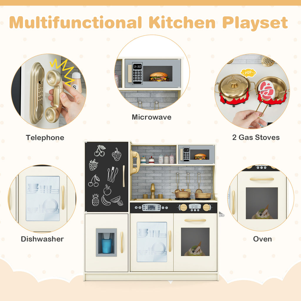 Toddler Pretend Play Kitchen for Boys and Girls 3-6 Years Old-Cream White