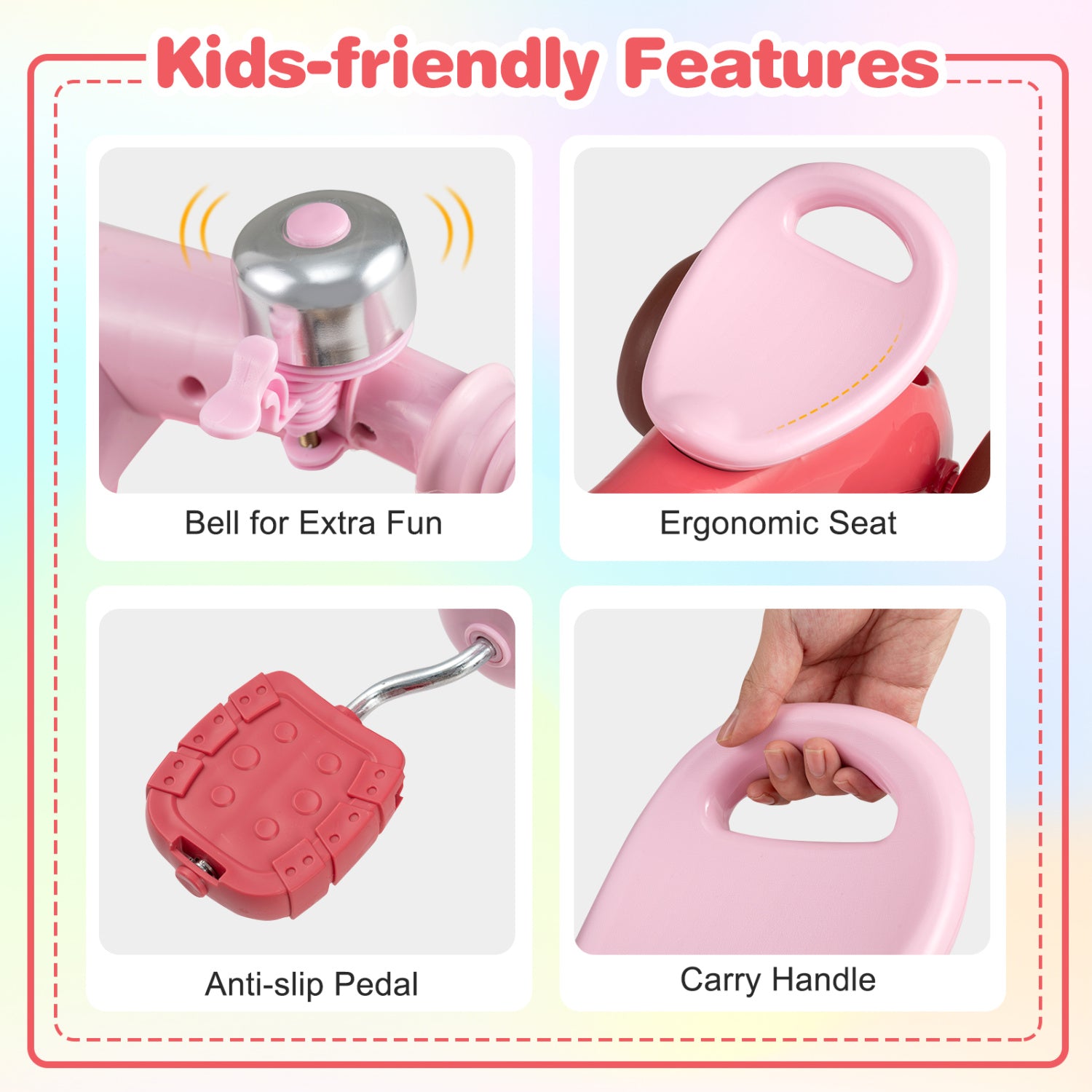 Toddler Tricycle with Limited Steering with Front Baskets and Bell-Pink