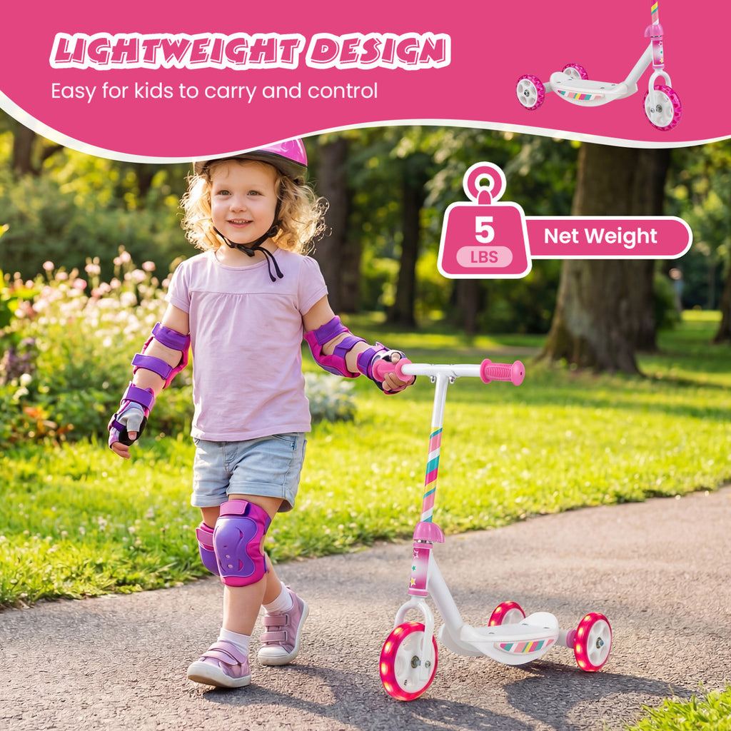 Toddlers Kick Scooter with LED Light-Up Wheels and Wide Anti-Slip Deck for Boys and Girls-Pink