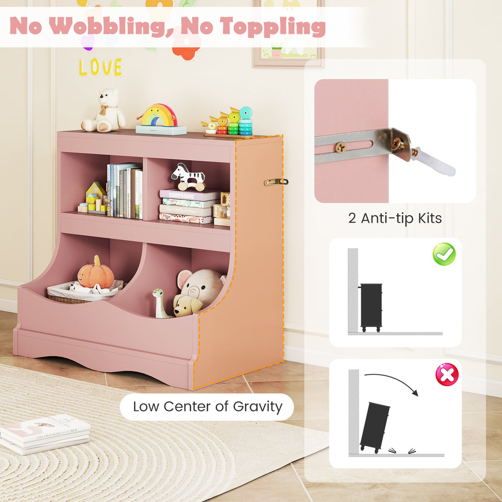 Toy Storage Organizer 4-Cubby Kids Bookcase for Toys and Books-Pink