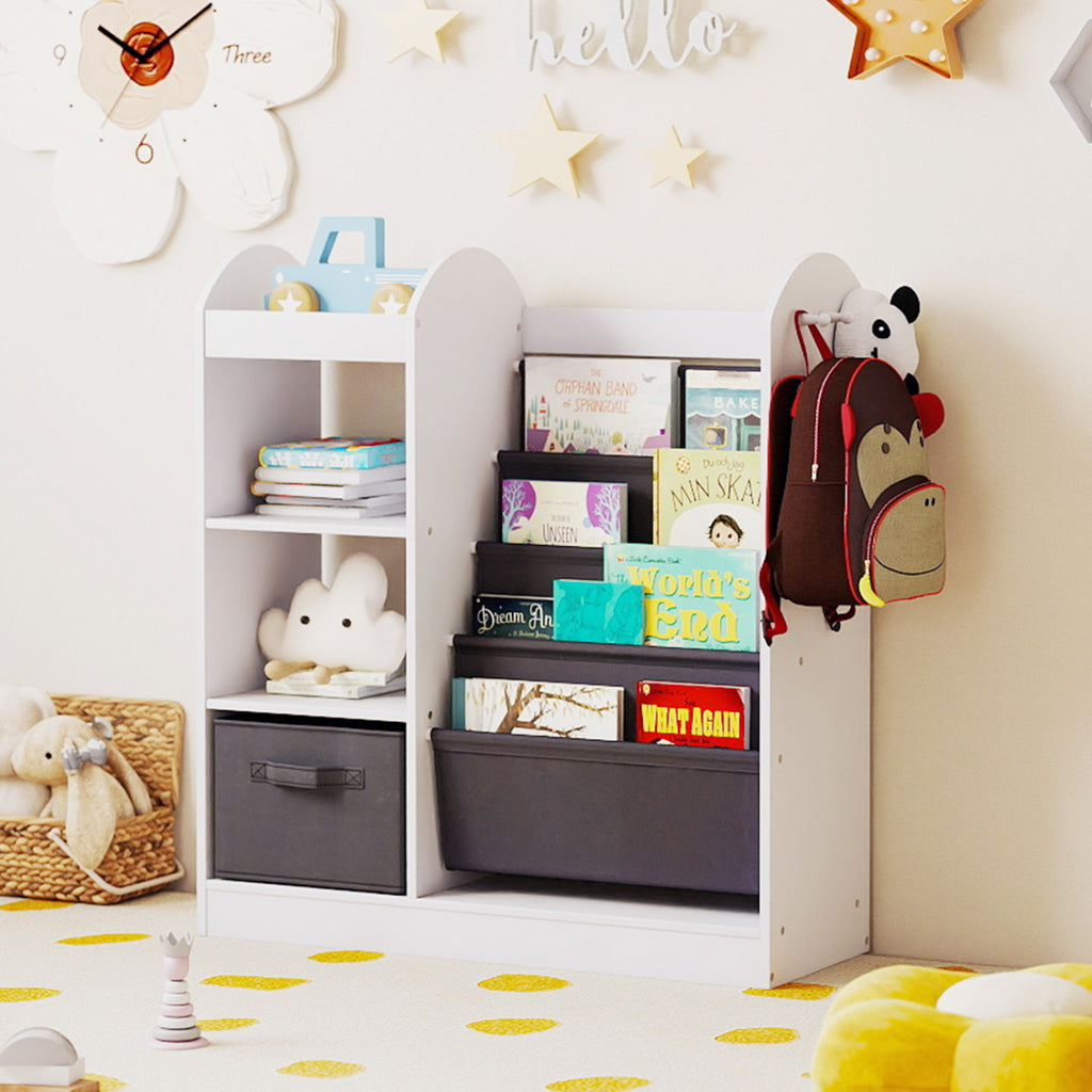 Toy Storage Organizer with 4-Tier Sling Shelves-White