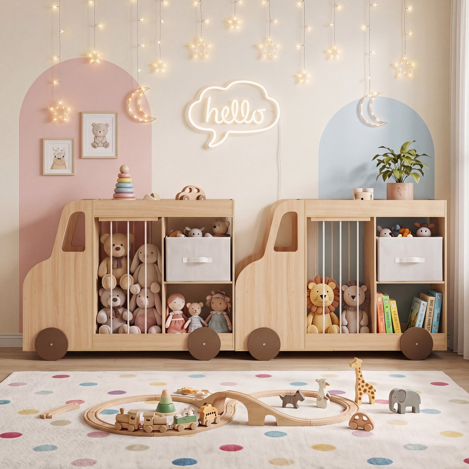 Toy Storage Organizer with Stuffed Animal Storage Fabric Drawer and Universal Wheels-Natrual