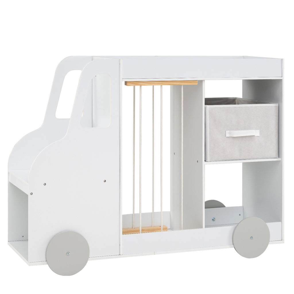 Toy Storage Organizer with Stuffed Animal Storage Fabric Drawer and Universal Wheels-White