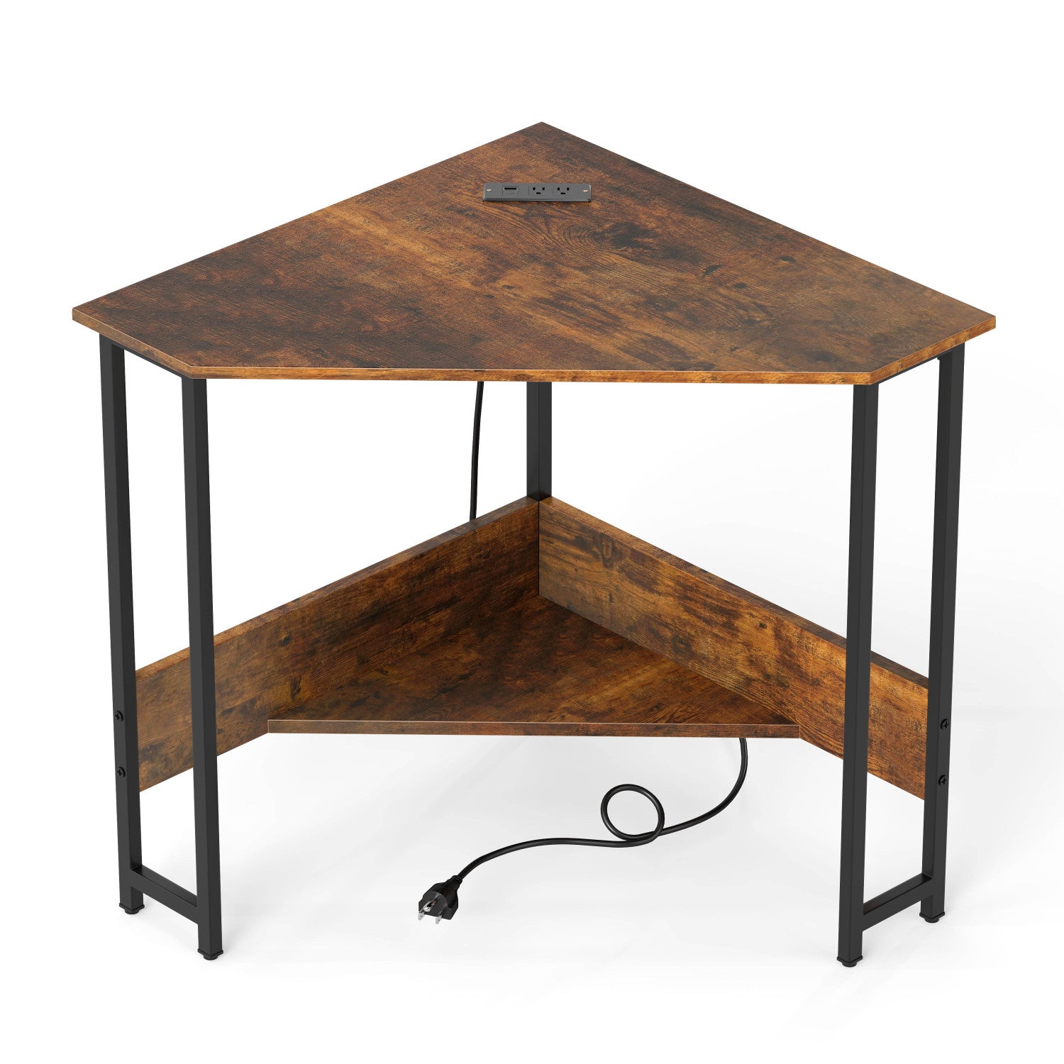 Triangle Computer Corner Desk with Charging Station-Rustic Brown