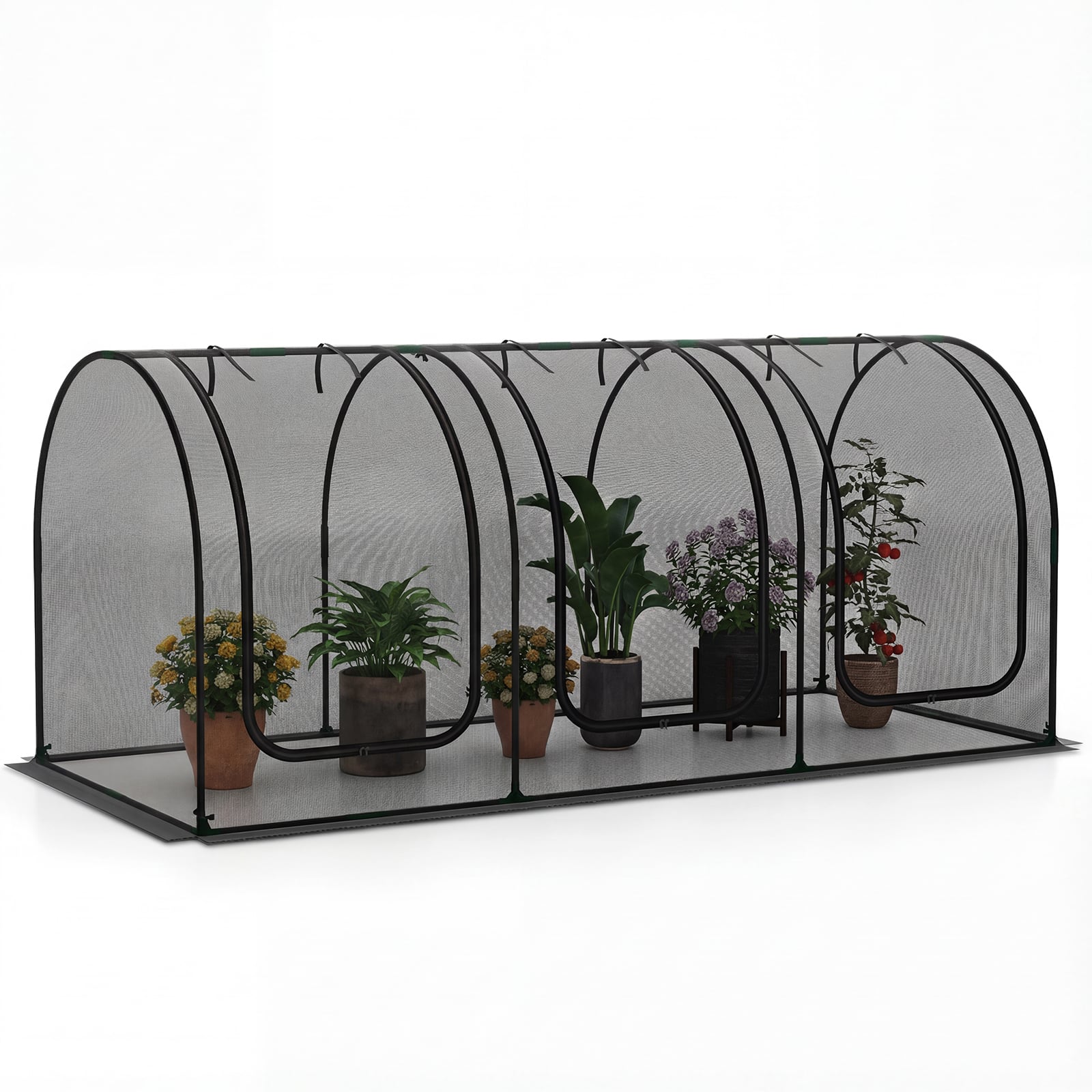 Tente de protection pour plantes grande et portable, en forme de tunnel, avec 3 portes zippées enroulables
