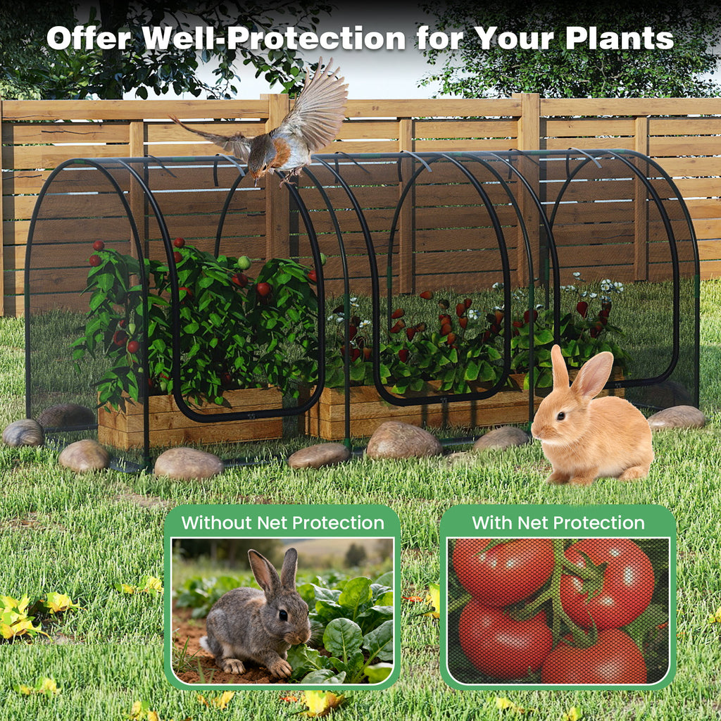Tente de protection pour plantes grande et portable, en forme de tunnel, avec 3 portes zippées enroulables