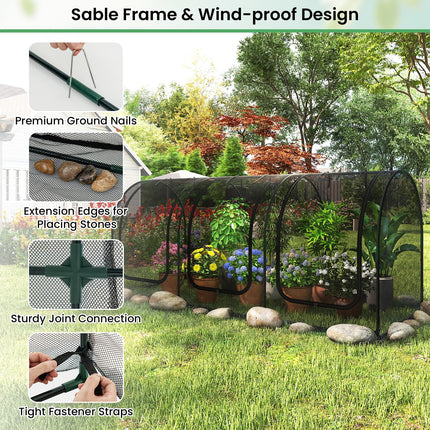 Tunnel Crop Cage Large Portable Plant Protection Tent with 3 Roll-up Zippered Doors