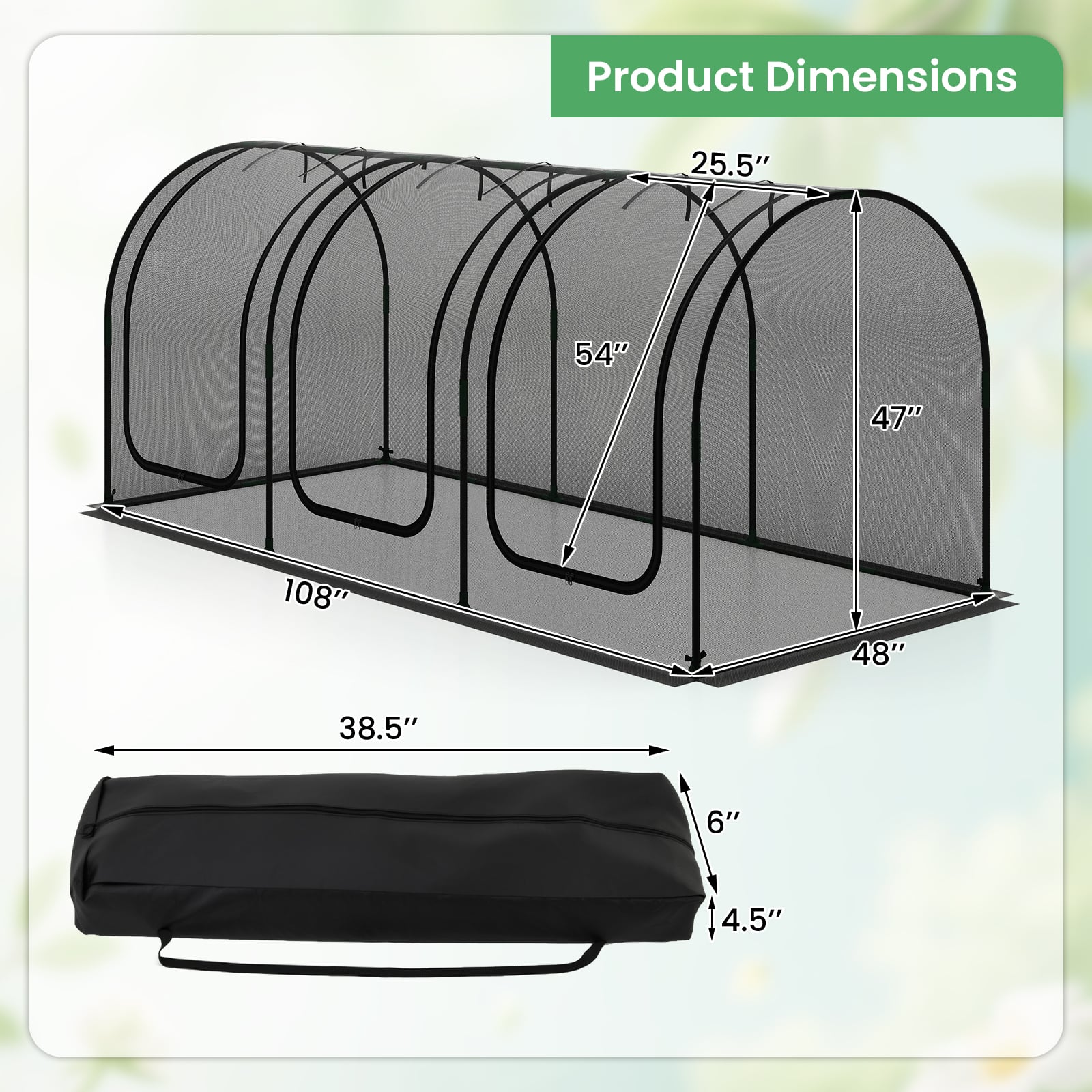 Tente de protection pour plantes grande et portable, en forme de tunnel, avec 3 portes zippées enroulables