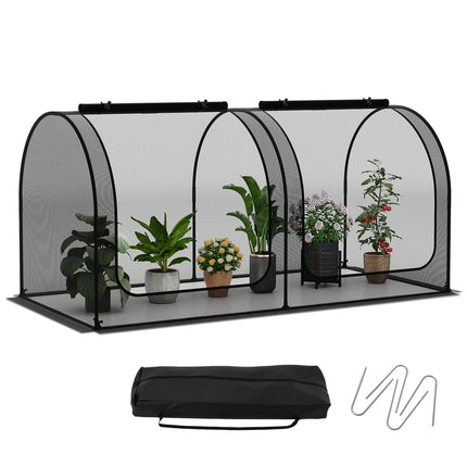 Tunnel Crop Cage Large Portable Plant Protection Tent with 2 Roll-up Zippered Doors