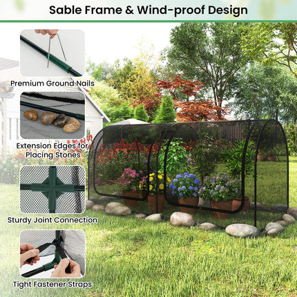 Tunnel Crop Cage Large Portable Plant Protection Tent with 2 Roll-up Zippered Doors