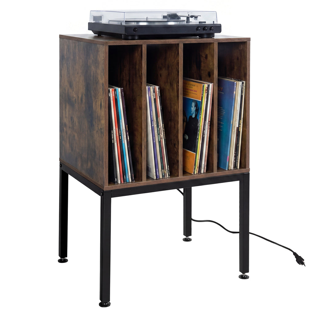 Turntable Record Player Stand with Power Outlets-Rusticbrown