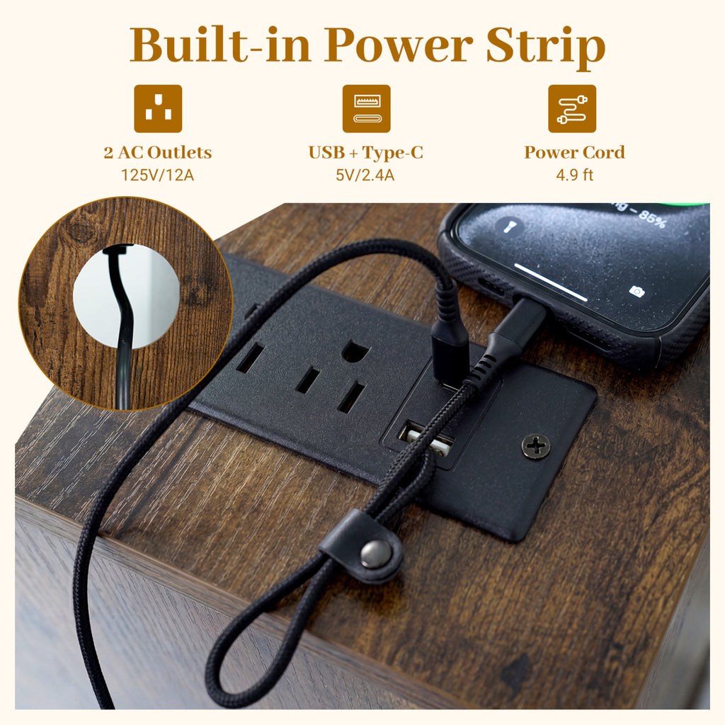 Turntable Record Player Stand with Power Outlets-Rusticbrown