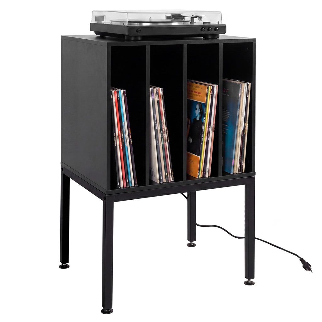 Turntable Record Player Stand with Power Outlets-Black