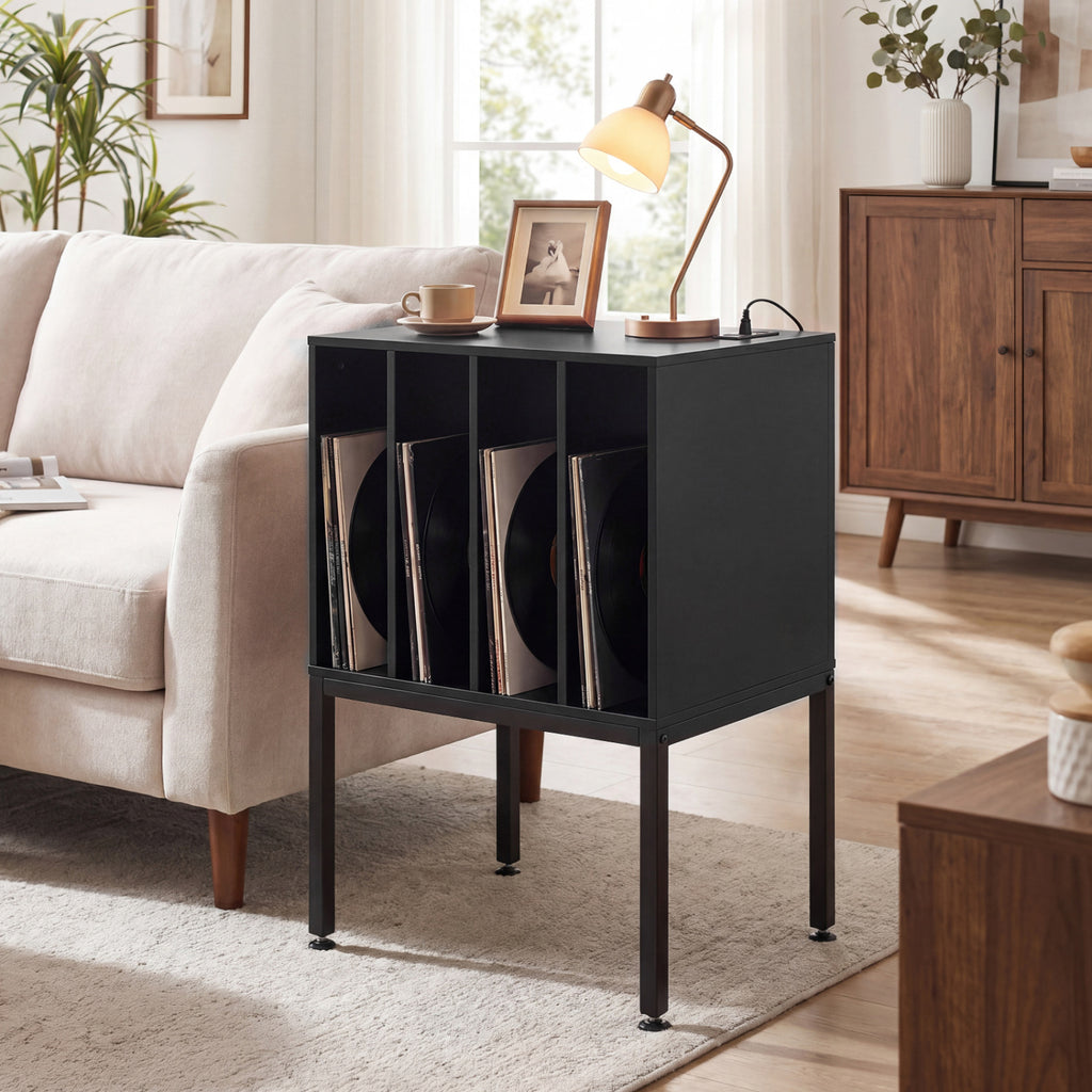 Turntable Record Player Stand with Power Outlets-Black