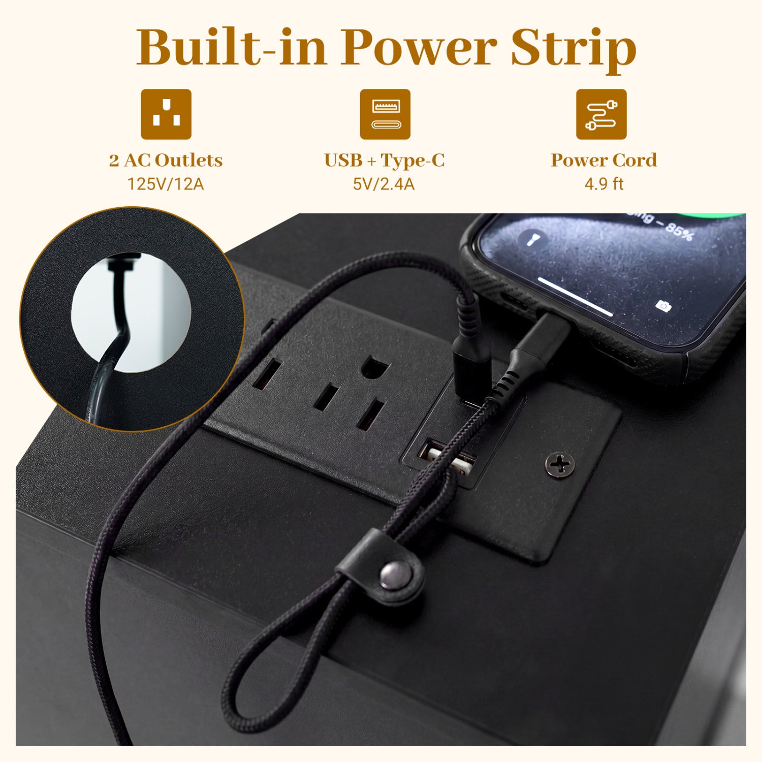 Turntable Record Player Stand with Power Outlets-Black