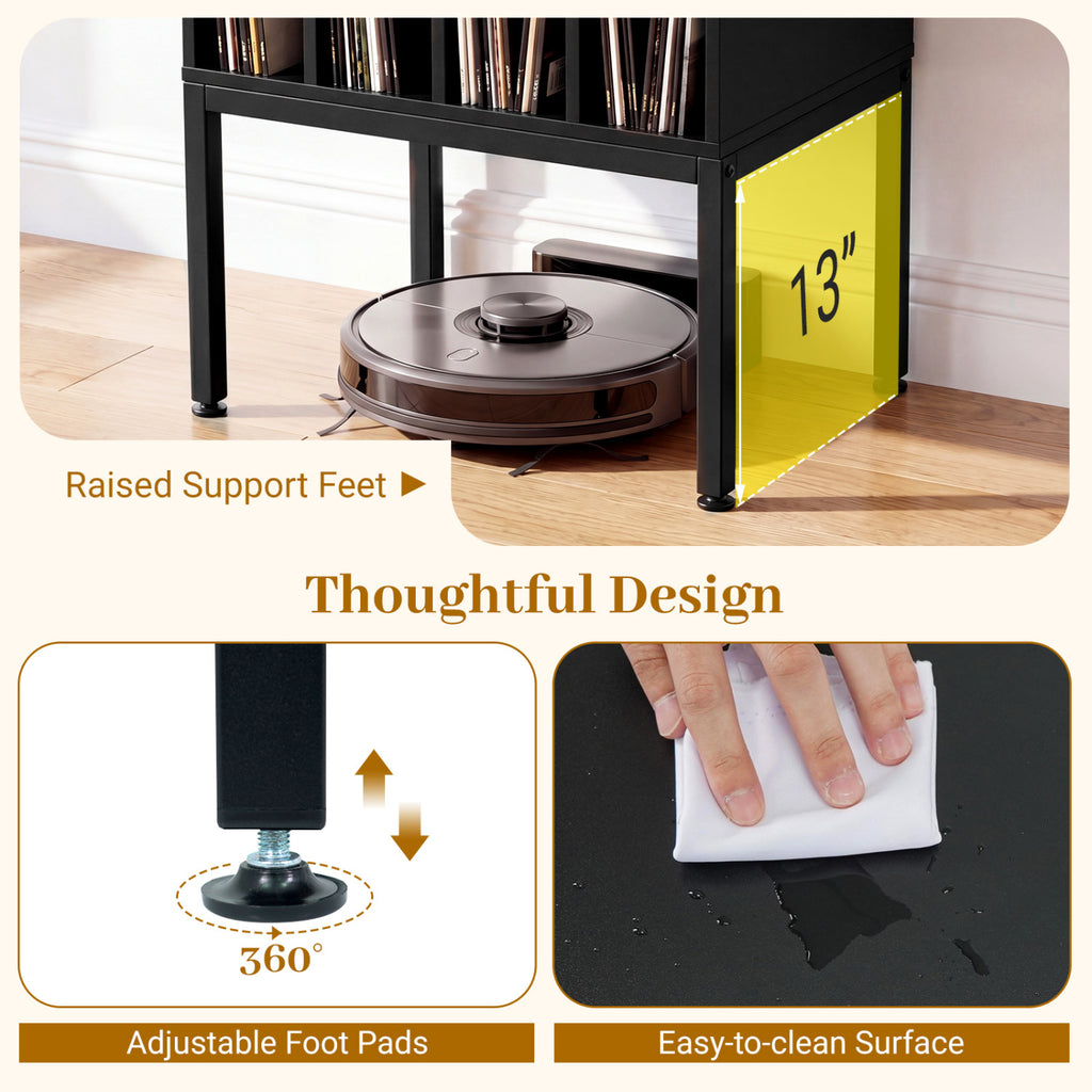 Turntable Record Player Stand with Power Outlets-Black