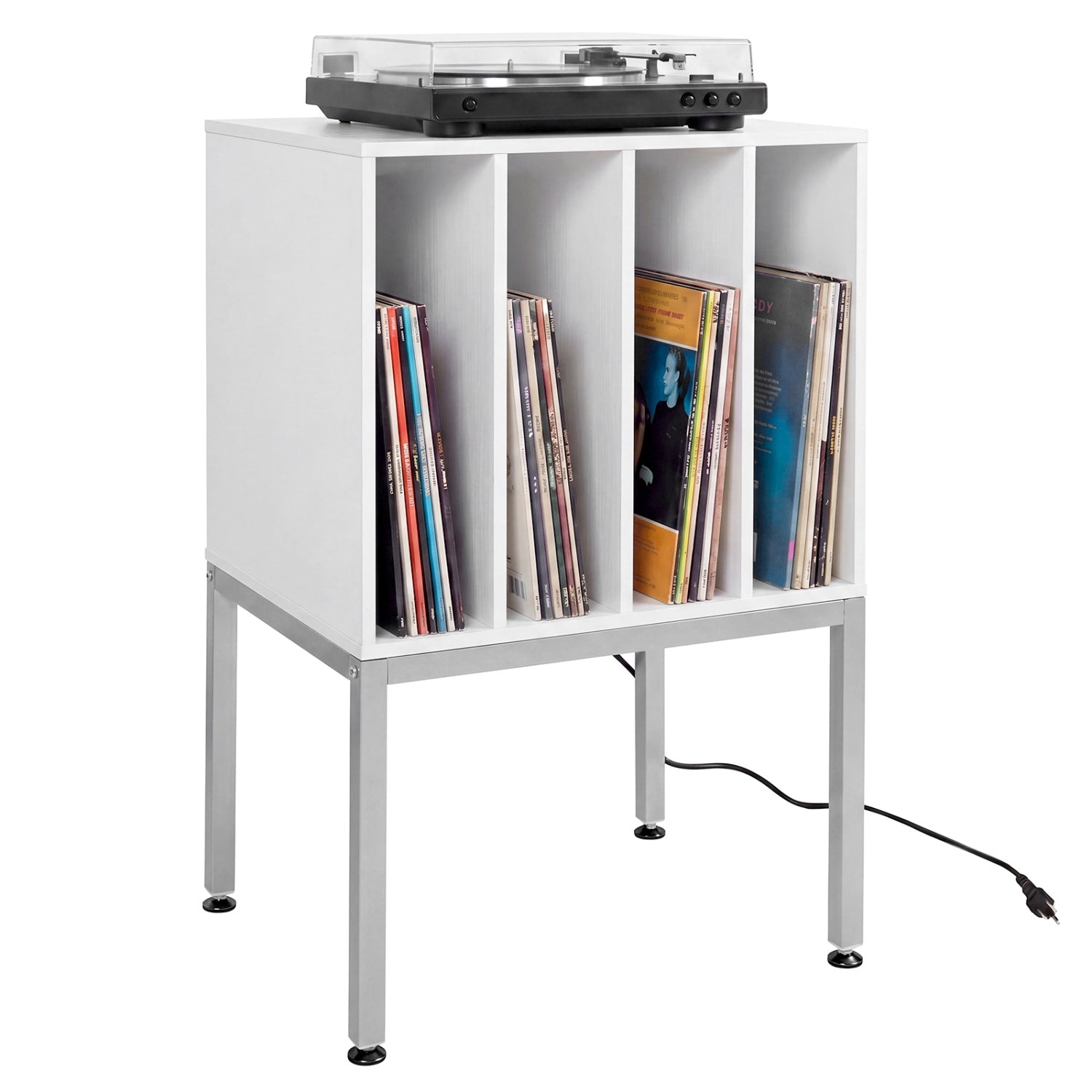Turntable Record Player Stand with Power Outlets-White
