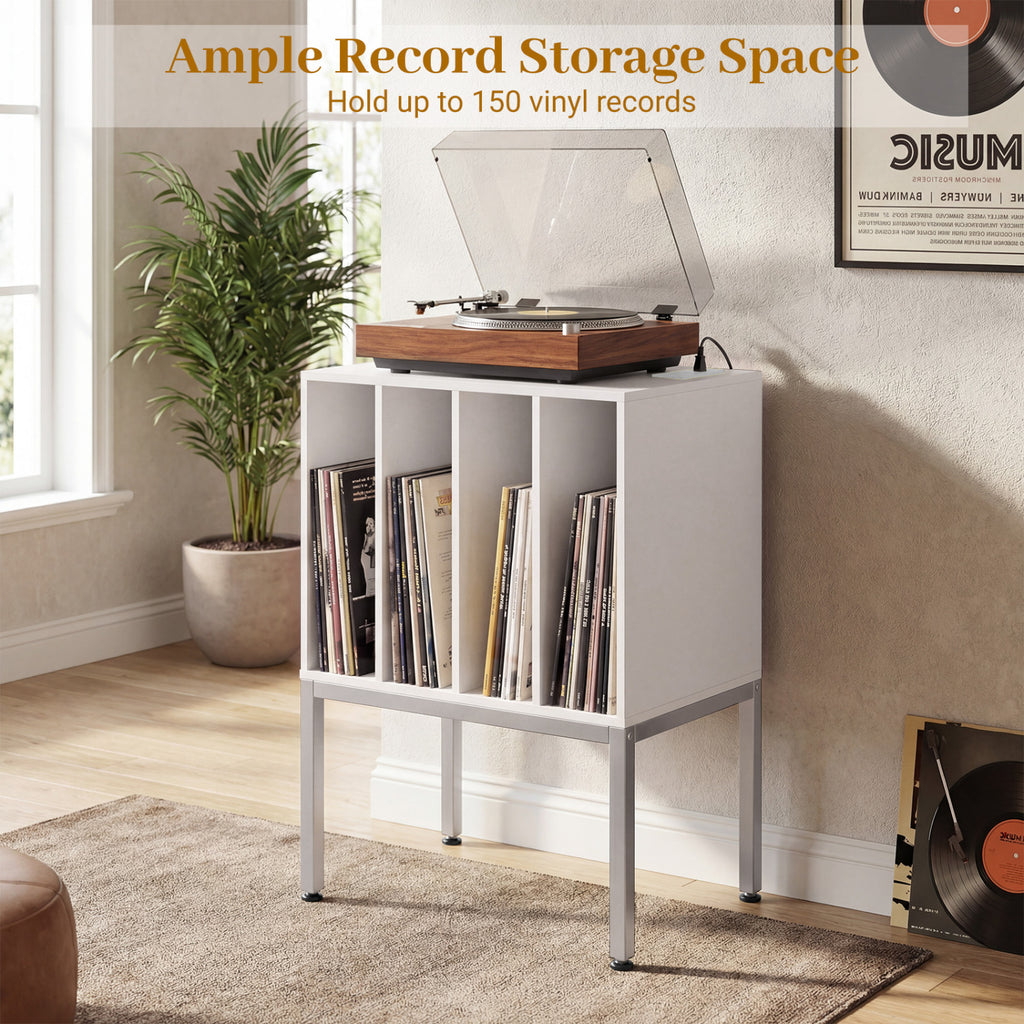Turntable Record Player Stand with Power Outlets-White