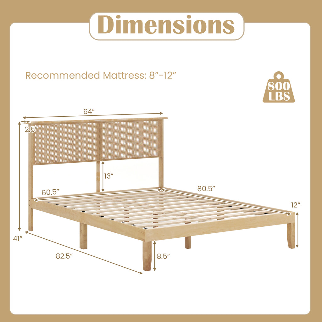 Twin/Full/Queen Size Bed Frame with Rattan Headboard-Queen Size