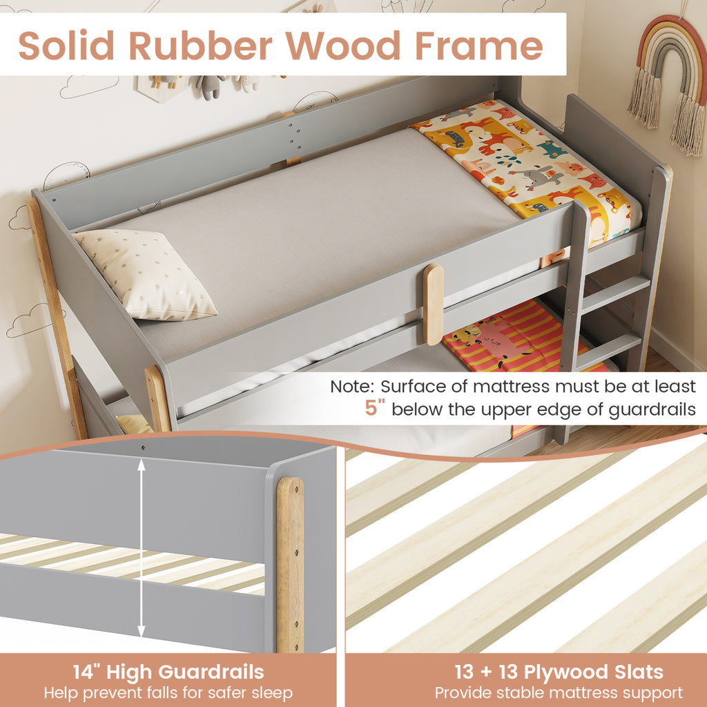 Twin Over Twin Bunk Bed with Ladder Convertible to 2 Twin Beds Toddler Wood Bunk Bed-Grey