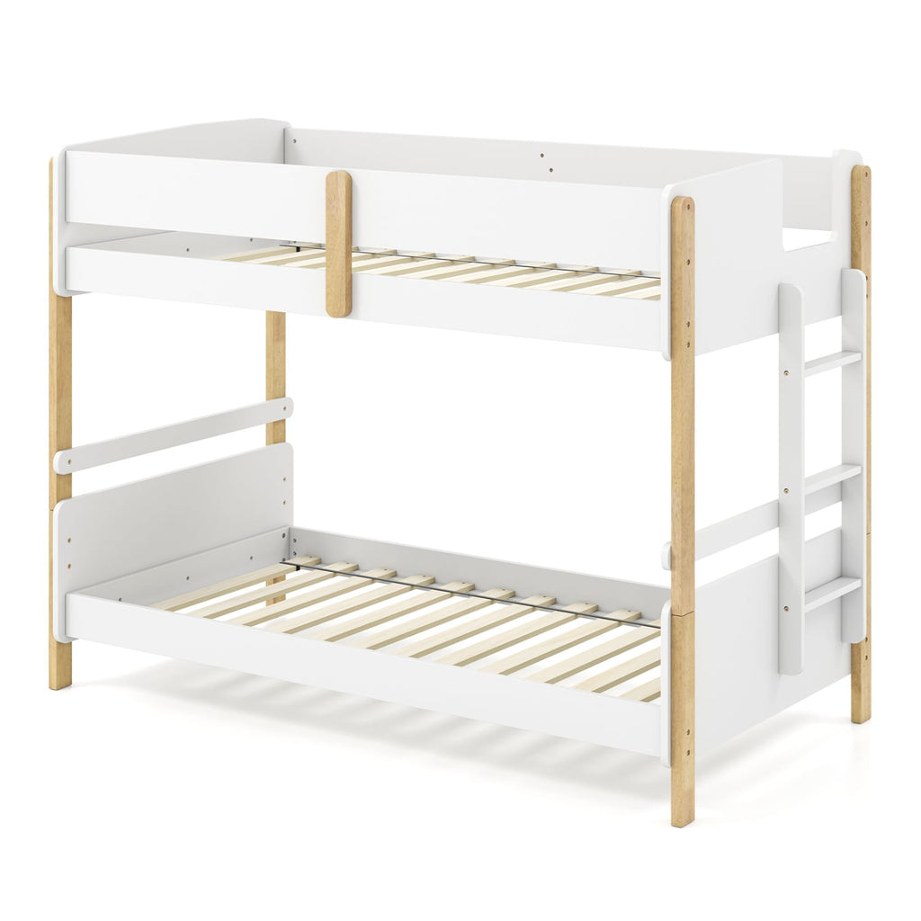 Twin Over Twin Bunk Bed with Ladder Convertible to 2 Twin Beds Toddler Wood Bunk Bed-White