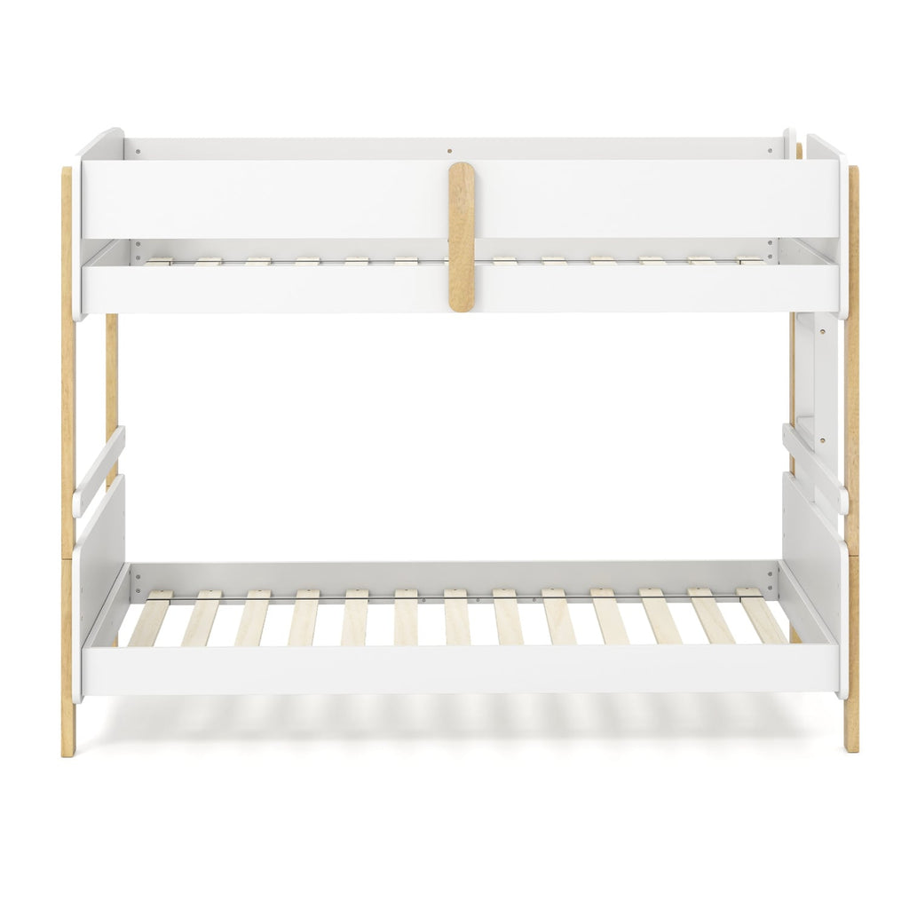 Twin Over Twin Bunk Bed with Ladder Convertible to 2 Twin Beds Toddler Wood Bunk Bed-White