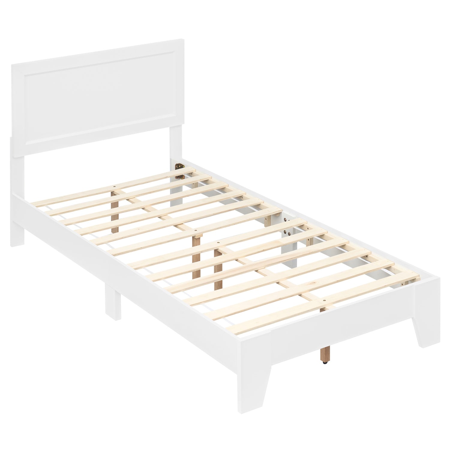 Twin Size Bed Frame with Headboard for Small Room No Box Spring Needed-White