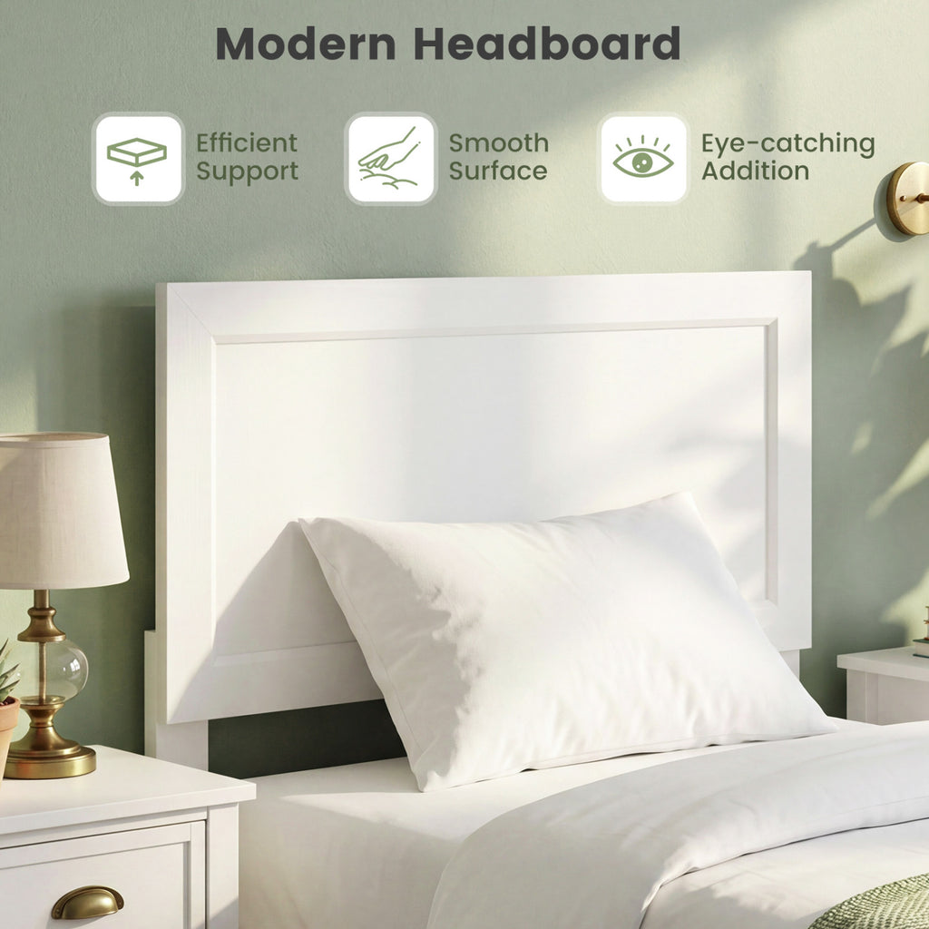 Twin Size Bed Frame with Headboard for Small Room No Box Spring Needed-White