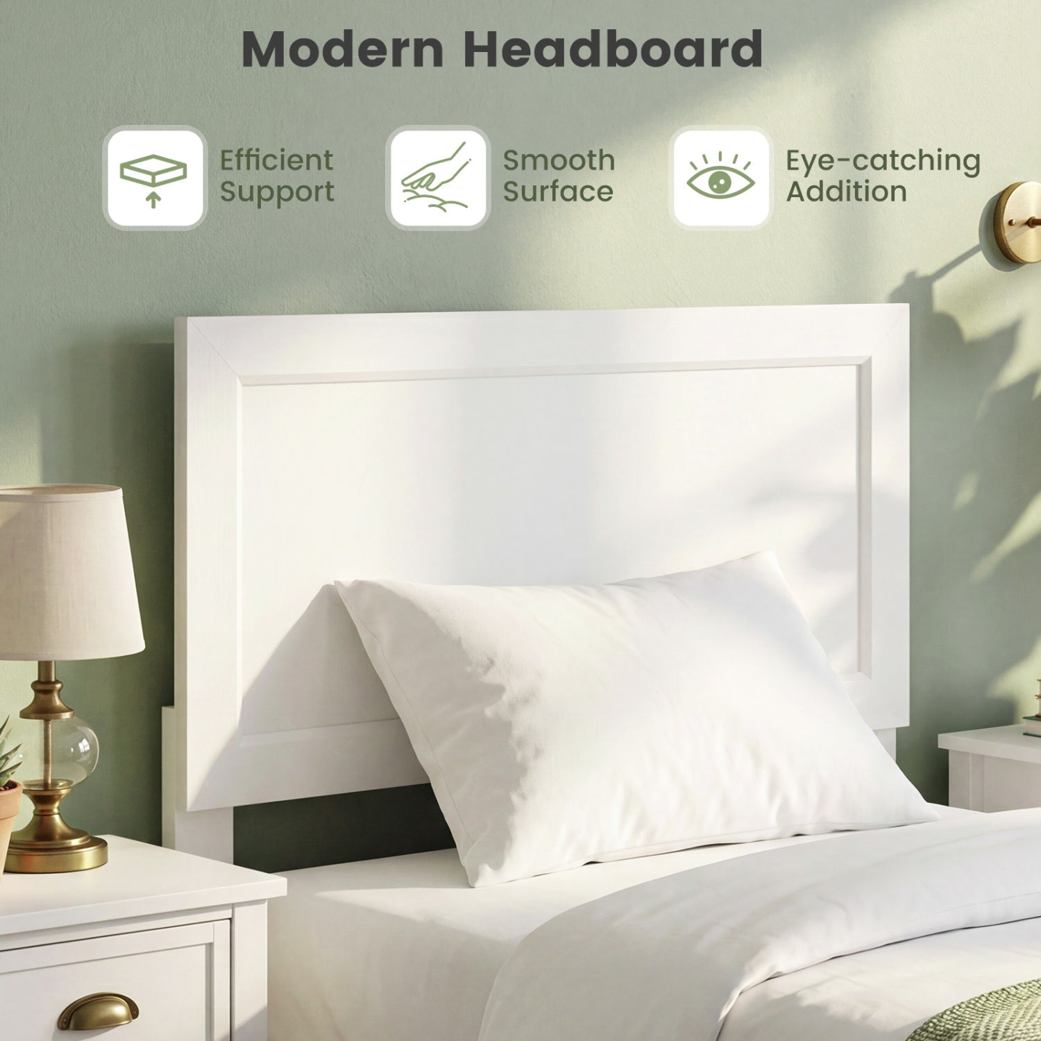 Twin Size Bed Frame with Headboard for Small Room No Box Spring Needed-White