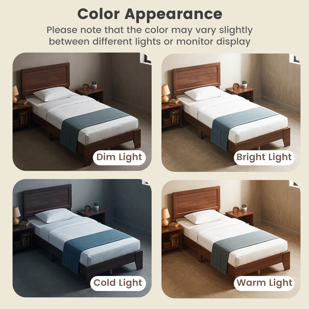 Twin Size Bed Frame with Headboard for Small Room No Box Spring Needed-Walnut