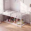 Twin Size Low Loft Bed with Safety Guardrails and 2 Ladders-White