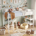 Twin Size Low Loft Bed with Ladder and Storage Shelves Metal Frame for Boys Girls-White