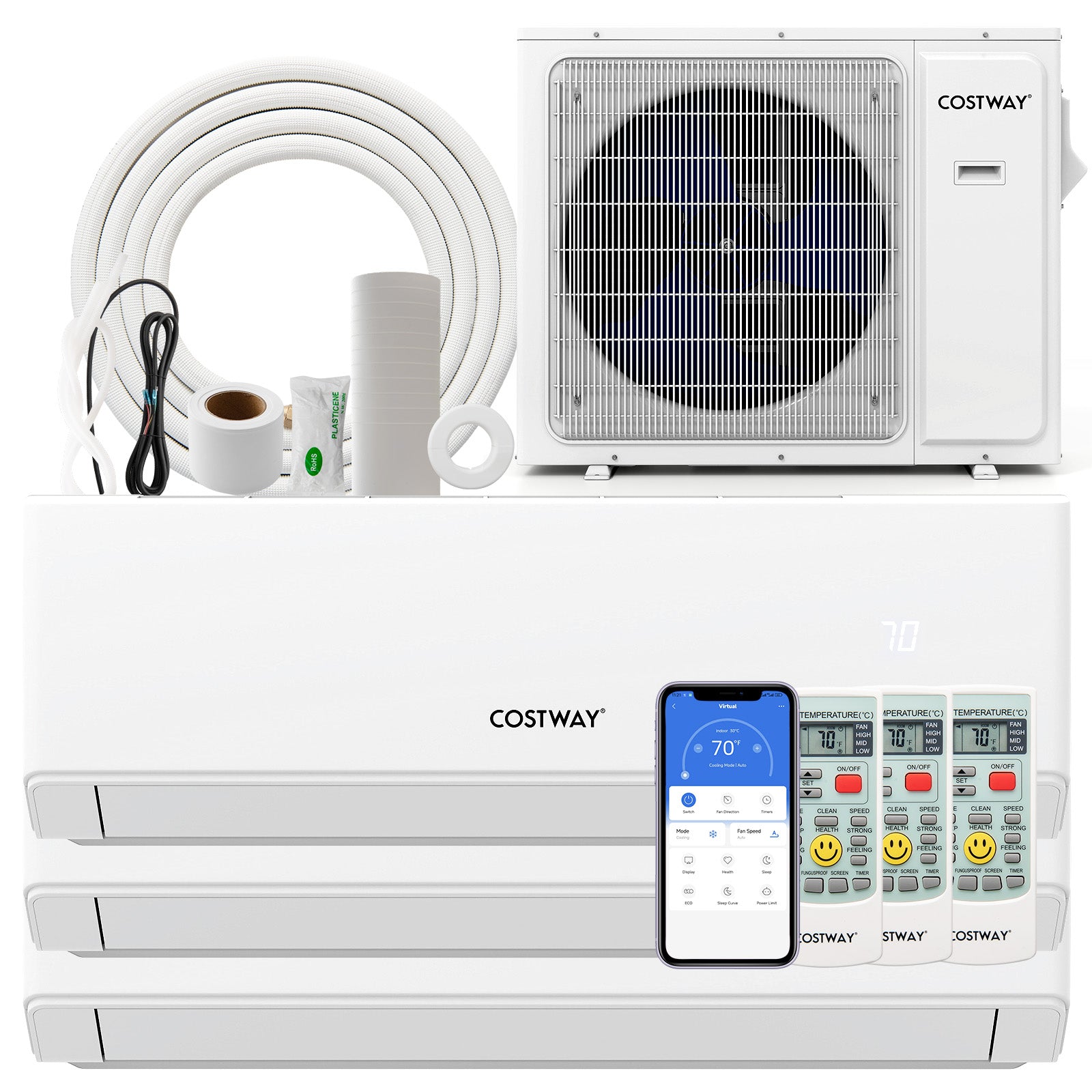 UltrEco Series 36000 BTU 3 Zone 23 SEER2 Mini Split Air Conditioner Wifi Enabled with Heat Pump-7K + 9K + 24K