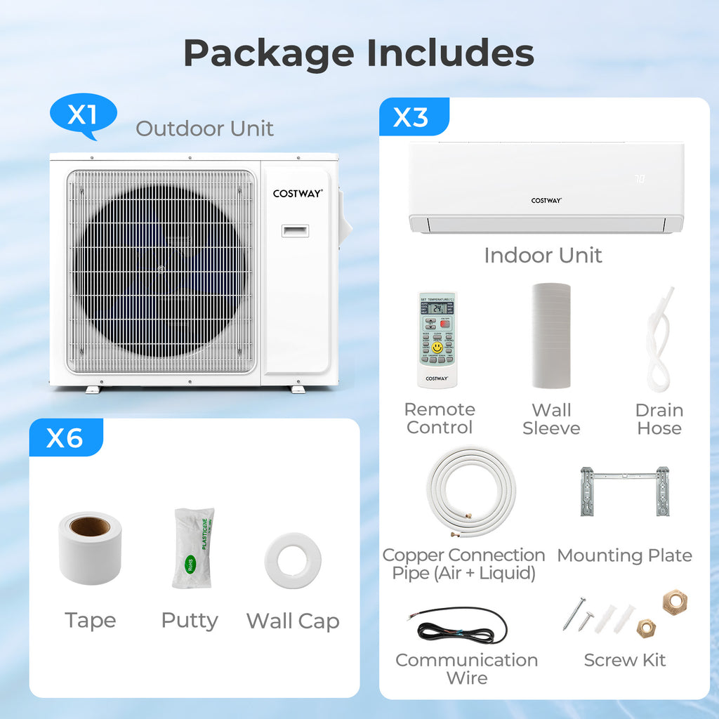 UltrEco Series 36000 BTU 3 Zone 23 SEER2 Mini Split Air Conditioner Wifi Enabled with Heat Pump-7K + 9K + 24K