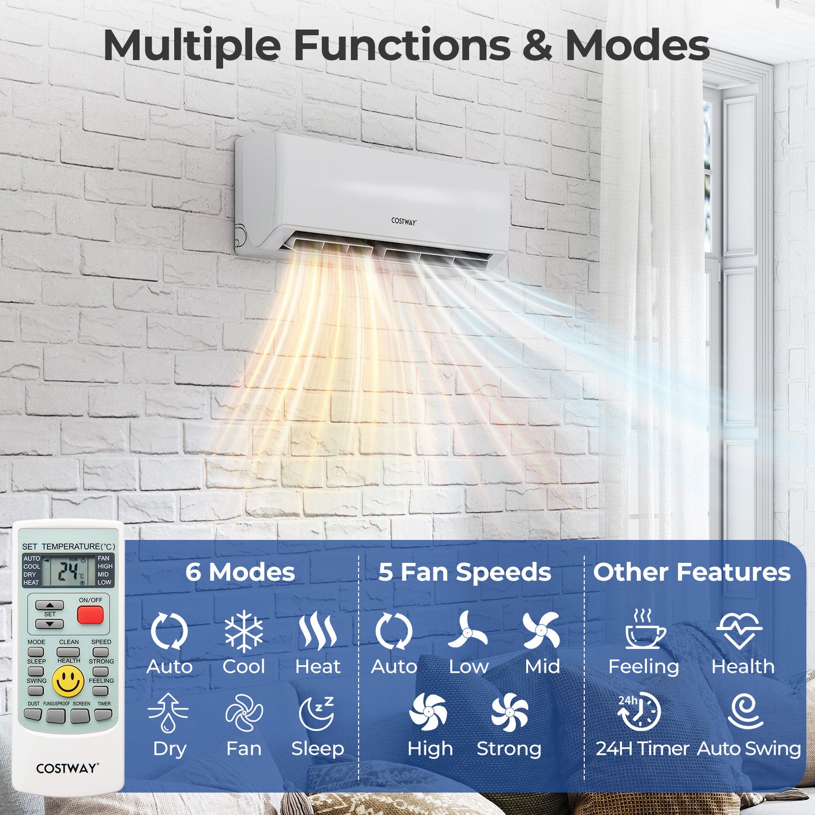 UltrEco Series 36000 BTU 3 Zone 23 SEER2 Mini Split Air Conditioner Wifi Enabled with Heat Pump-7K + 9K + 24K