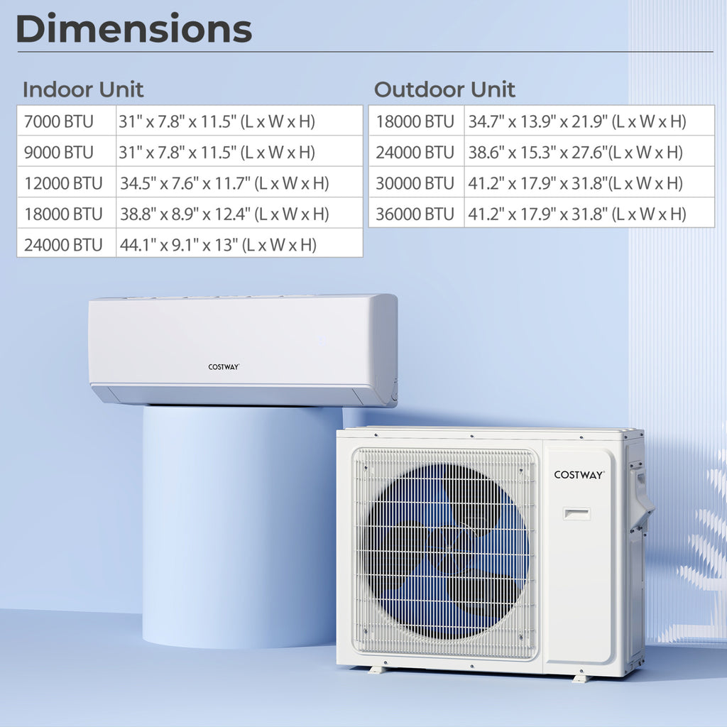 UltrEco Series 36000 BTU 3 Zone 23 SEER2 Mini Split Air Conditioner Wifi Enabled with Heat Pump-7K + 9K + 24K