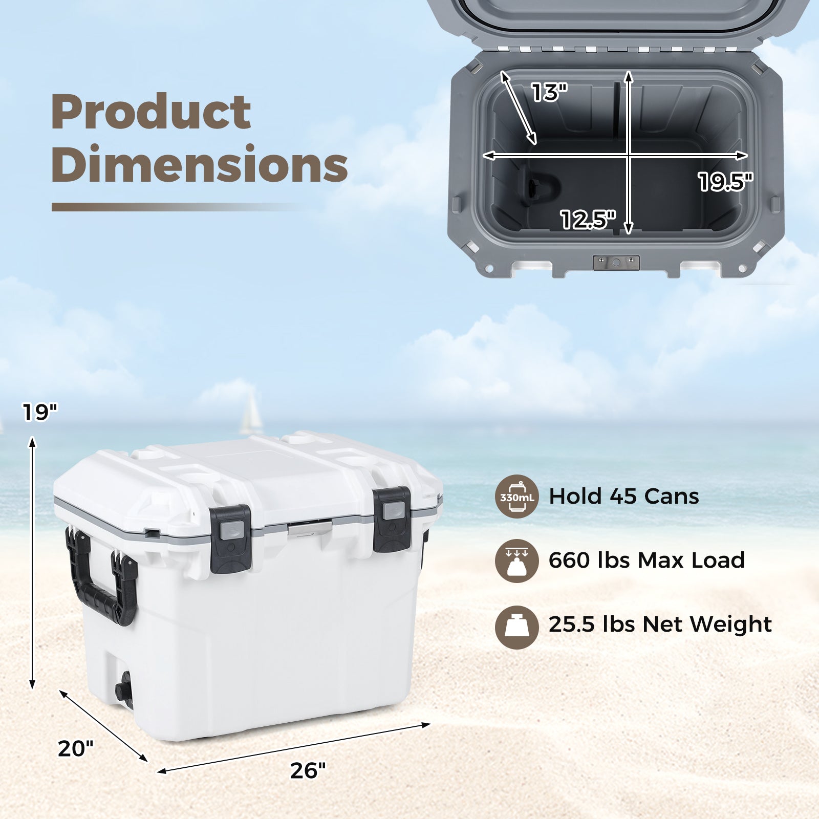 Glacière rigide Ultra-Légère Moulée par Injection 5 QT - Blanche