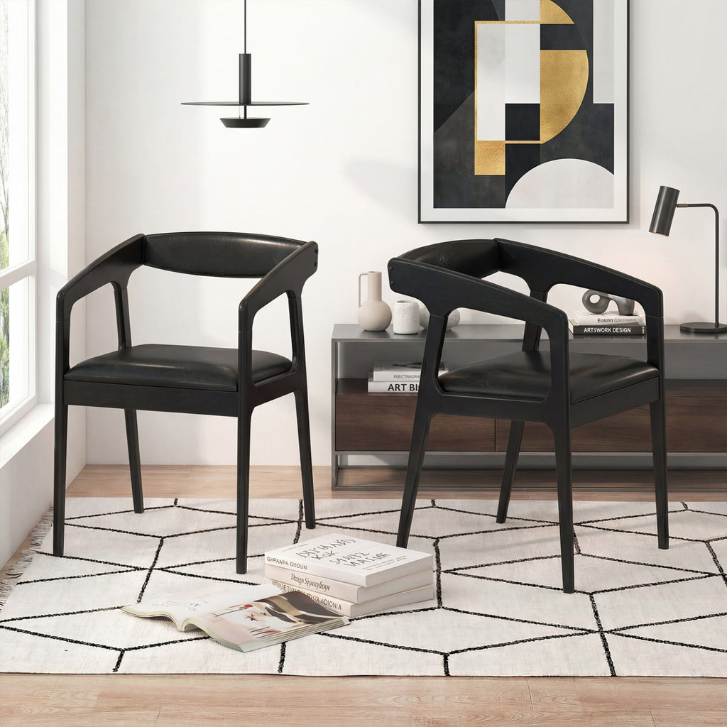Upholstered Armchairs Set of 2 with Cozy Backrest and Padded Seat Cushion-Black