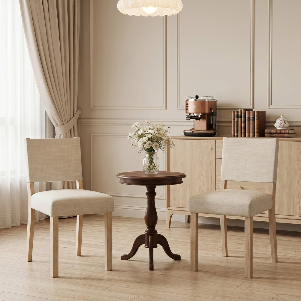 Upholstered Dining Chairs with Solid Rubber Wood Legs Set of 2-Beige
