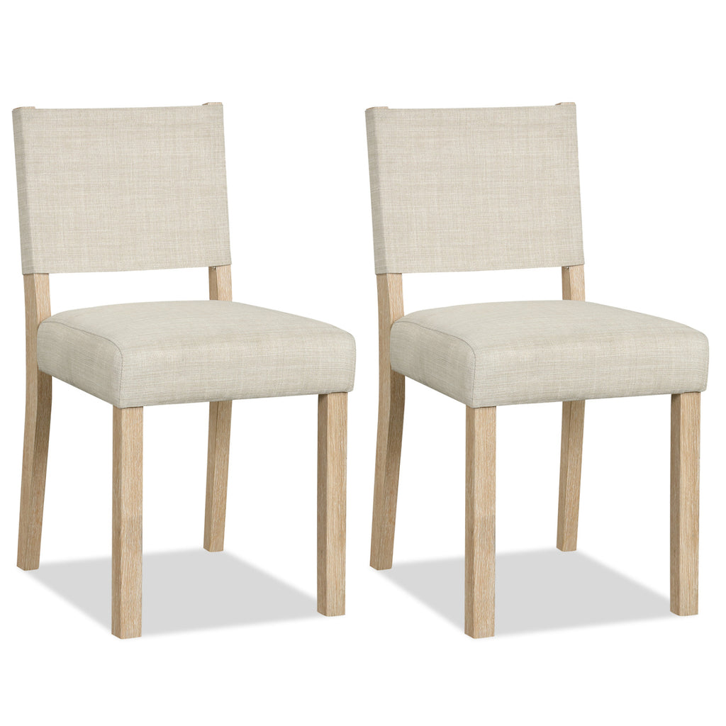 Upholstered Dining Chairs with Solid Rubber Wood Legs Set of 2-Beige