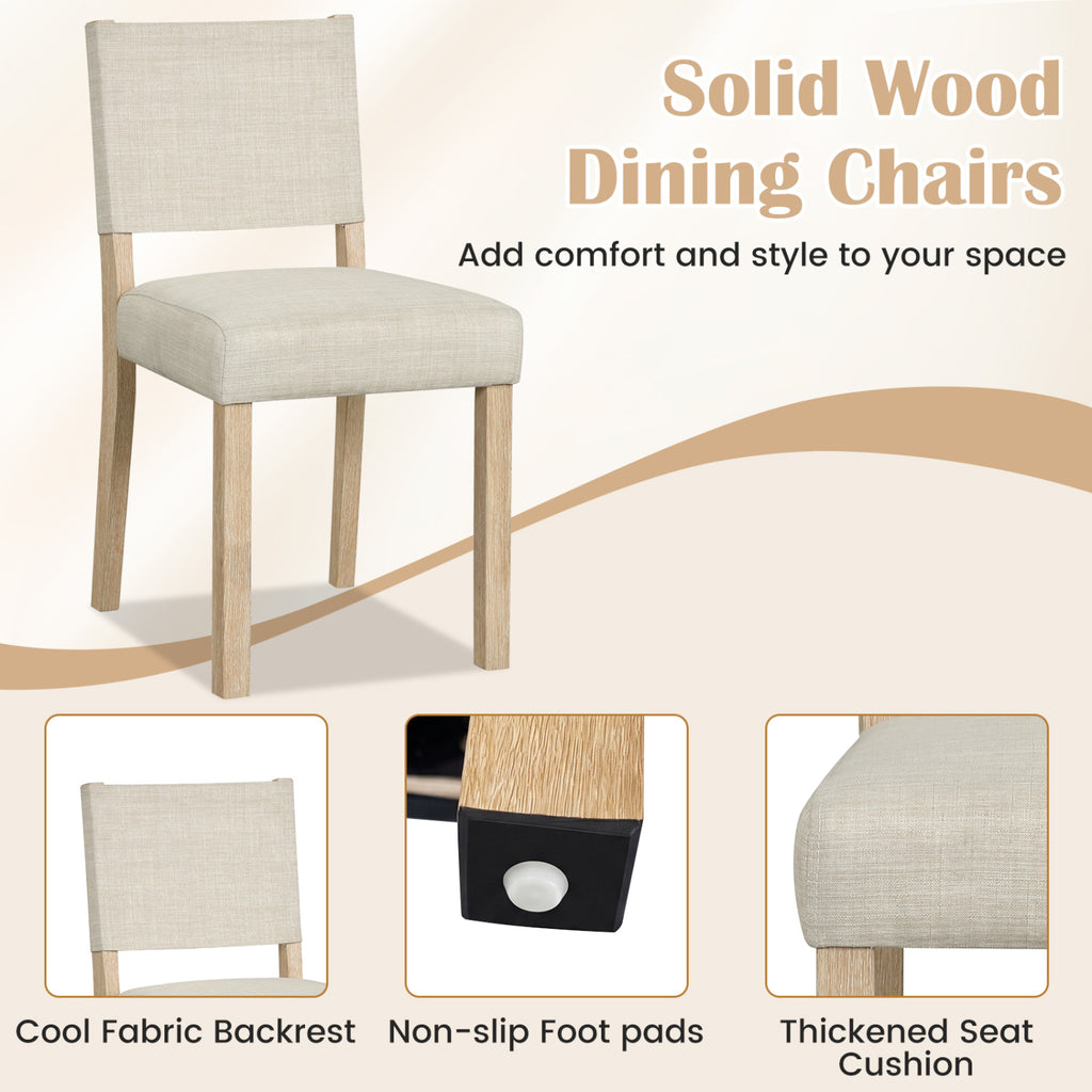 Upholstered Dining Chairs with Solid Rubber Wood Legs Set of 2-Beige