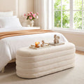 Upholstered Fabric Storage Ottoman Bench for End of Bed with 2 Struts-White